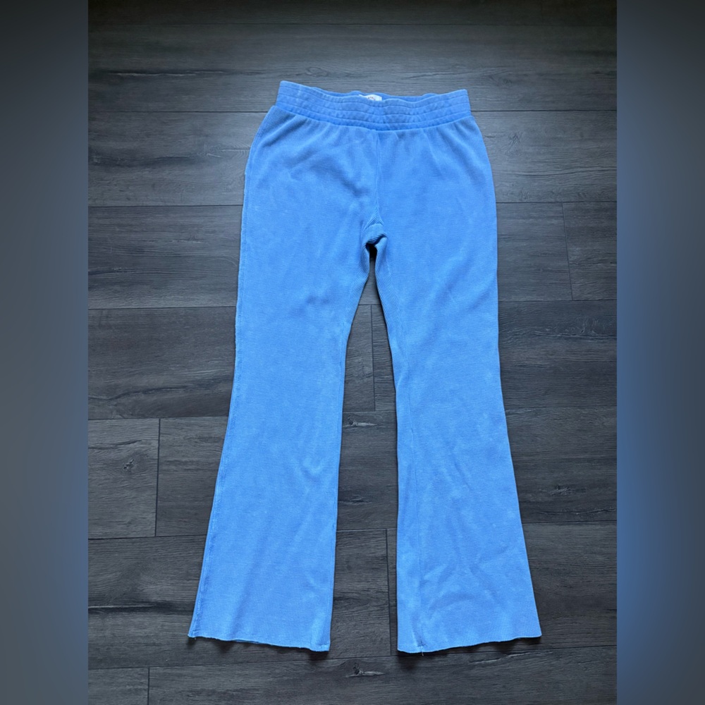 Sunnyside By Sundry Womens Blue Waffle-Knit Wide Leg Pants Size Medium